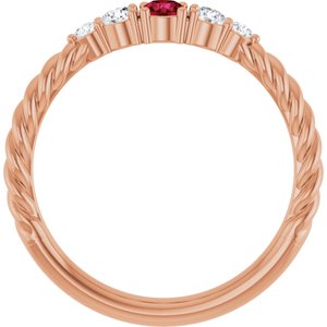 14K Rose Gold  Natural Ruby & 1/6 CTW Lab-Grown Diamond Stackable Family Ring – image 2