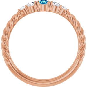 14K Rose Gold  Natural Blue Zircon & 1/6 CTW Natural Diamond Stackable Family Ring – image 2