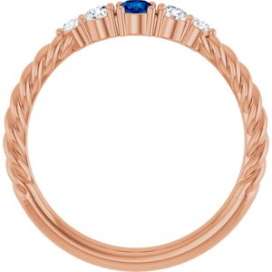 14K Rose Gold  Lab-Grown Blue Sapphire & 1/6 CTW Natural Diamond Stackable Family Ring – image 2