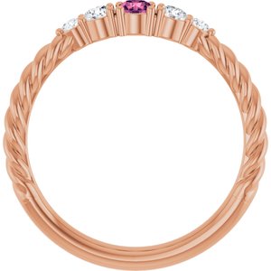 14K Rose Gold  Natural Pink Tourmaline & 1/6 CTW Lab-Grown Diamond Stackable Family Ring – image 2