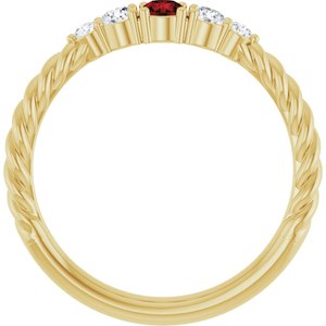 14K Yellow Gold  Natural Mozambique Garnet & 1/6 CTW Lab-Grown Diamond Stackable Family Ring – image 2