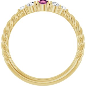10K Yellow Gold  Natural Pink Tourmaline & 1/6 CTW Natural Diamond Stackable Family Ring – image 2
