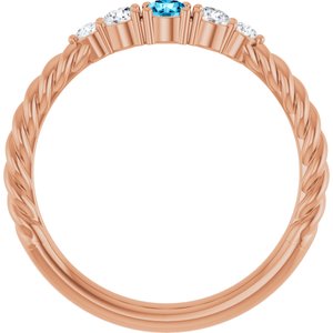 14K Rose Gold  Natural Aquamarine & 1/6 CTW Natural Diamond Stackable Family Ring – image 2