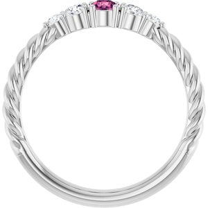 10K White Gold  Natural Pink Tourmaline & 1/6 CTW Lab-Grown Diamond Stackable Family Ring – image 2