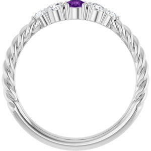 14K White Gold  Natural Amethyst & 1/6 CTW Lab-Grown Diamond Stackable Family Ring – image 2