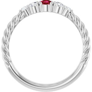 Sterling Silver  Natural Ruby & 1/6 CTW Natural Diamond Stackable Family Ring – image 2