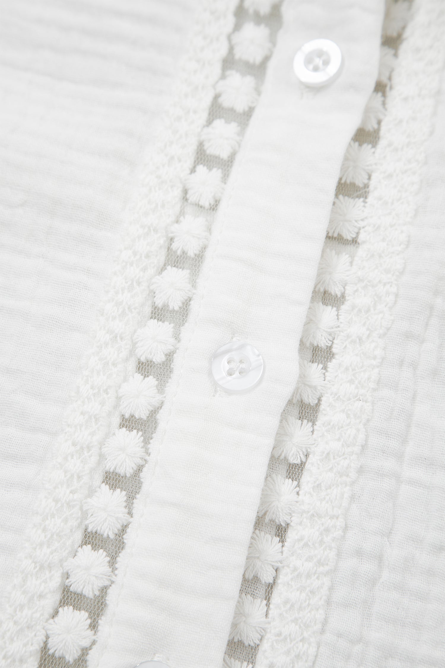Solid Crinkle Textured Lace Trim Buttoned Shirt