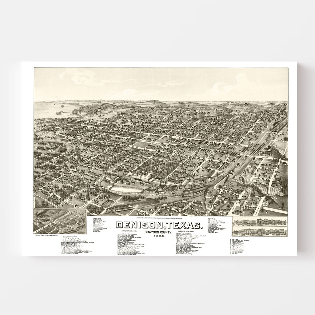 Vintage Map of Denison, Texas 1886