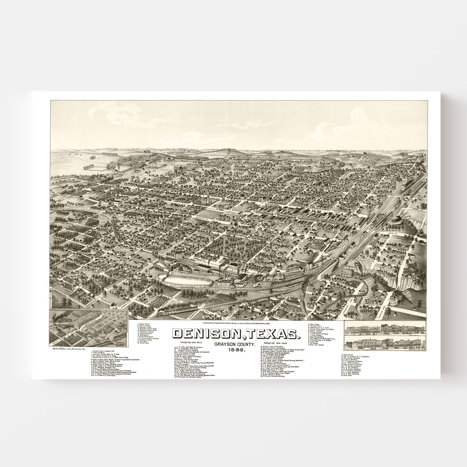 Vintage Map of Denison, Texas 1886
