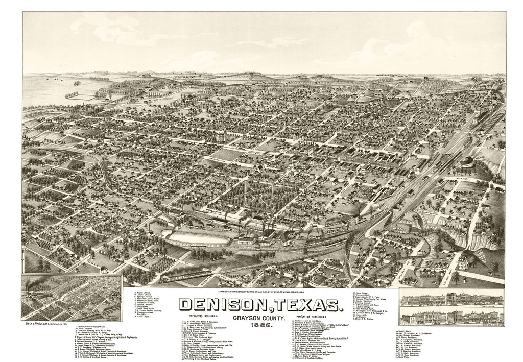 Vintage Map of Denison, Texas 1886
