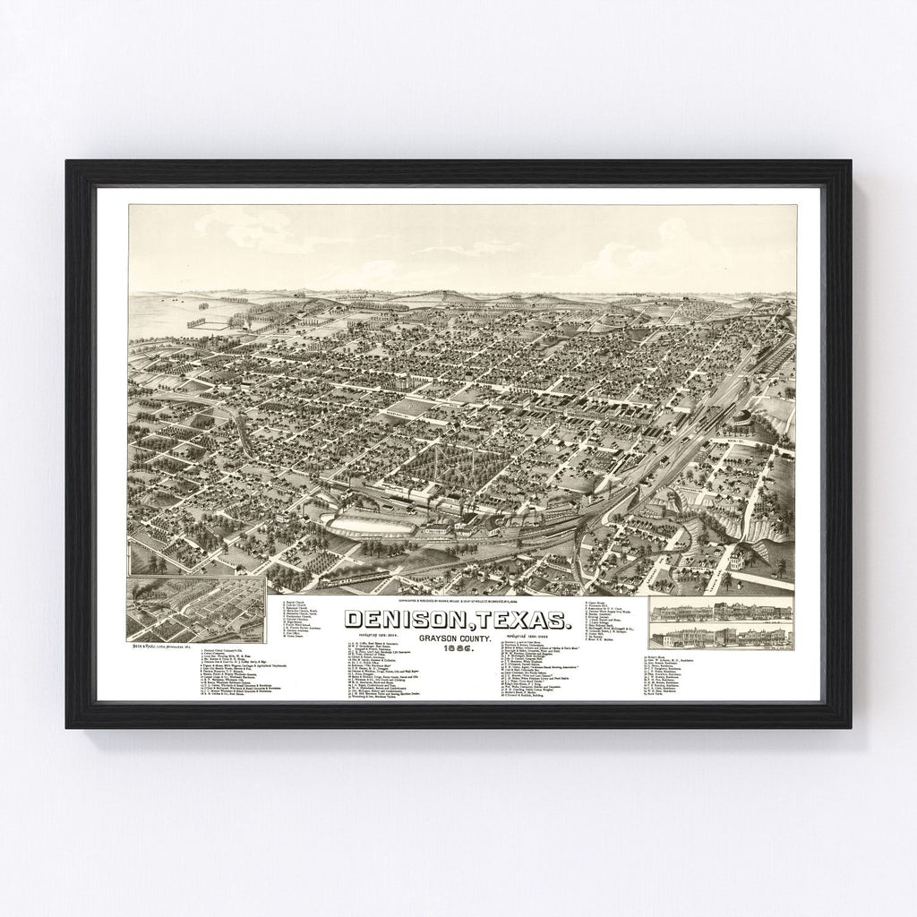 Vintage Map of Denison, Texas 1886