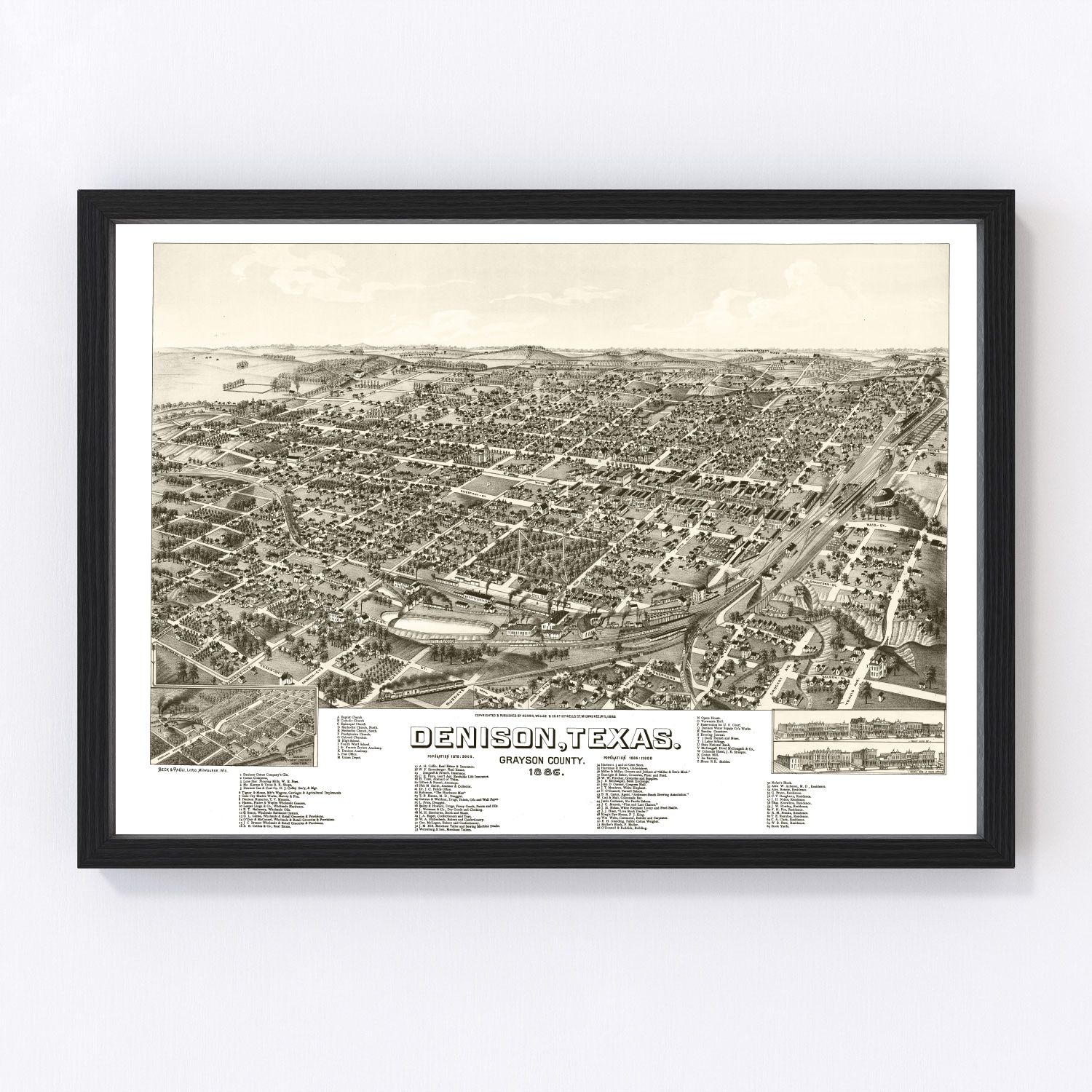 Vintage Map of Denison, Texas 1886