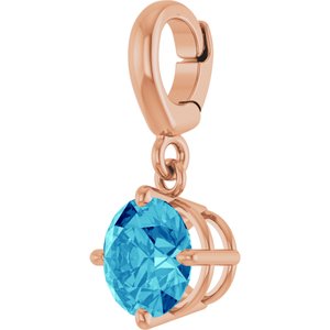 14K Rose Gold Natural Blue Zircon Charm/Pendant – image 2