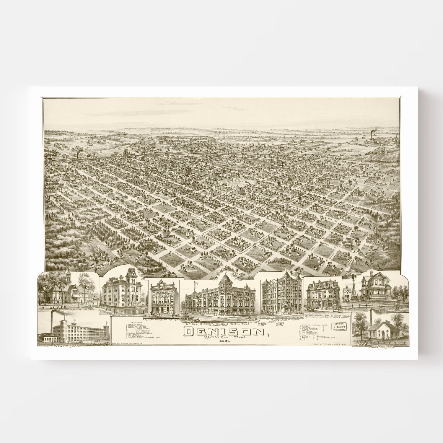 Vintage Map of Denison, Texas 1891