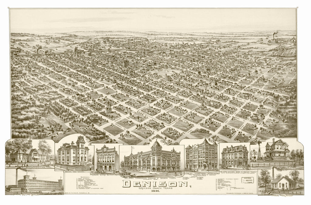 Vintage Map of Denison, Texas 1891