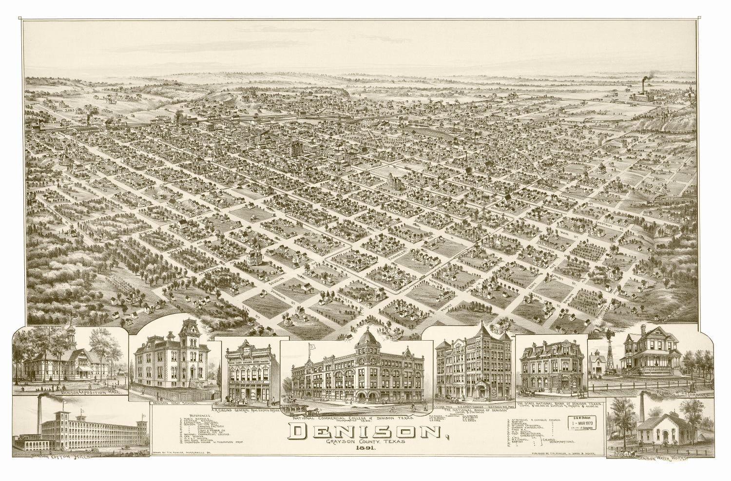 Vintage Map of Denison, Texas 1891