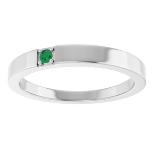 Platinum Natural Emerald Engravable Family Stackable Ring – image 3