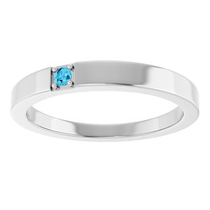 14K White Gold Natural Aquamarine Engravable Family Stackable Ring – image 3