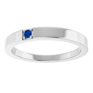 14K White Gold Lab-Grown Blue Sapphire Engravable Family Stackable Ring – image 3