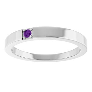 10K White Gold Natural Amethyst Engravable Family Stackable Ring – image 3