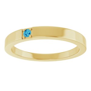 14K Yellow Gold Natural Blue Zircon Engravable Family Stackable Ring – image 3