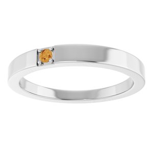 10K White Gold Natural Citrine Engravable Family Stackable Ring – image 3