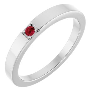 Sterling Silver Lab-Grown Ruby Engravable Family Stackable Ring