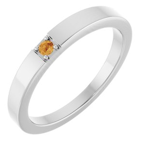10K White Gold Natural Citrine Engravable Family Stackable Ring
