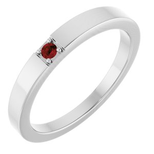 14K White Gold Natural Mozambique Garnet Engravable Family Stackable Ring