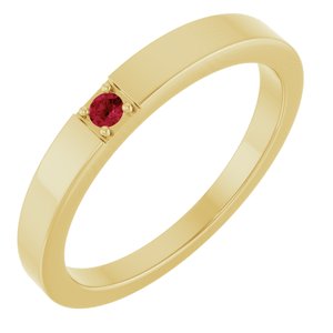 14K Yellow Gold Lab-Grown Ruby Engravable Family Stackable Ring