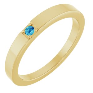 14K Yellow Gold Natural Blue Zircon Engravable Family Stackable Ring