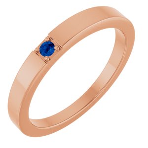 14K Rose Gold Lab-Grown Blue Sapphire Engravable Family Stackable Ring