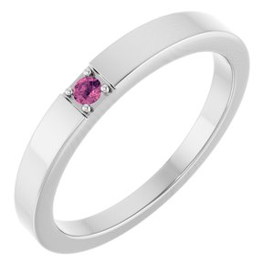 14K White Gold Natural Pink Tourmaline Engravable Family Stackable Ring
