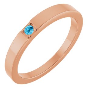 14K Rose Gold Natural Aquamarine Engravable Family Stackable Ring