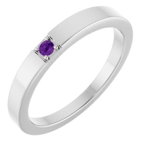 14K White Gold Natural Amethyst Engravable Family Stackable Ring