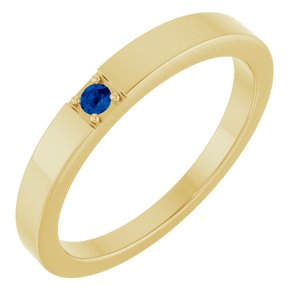 14K Yellow Gold Lab-Grown Blue Sapphire Engravable Family Stackable Ring
