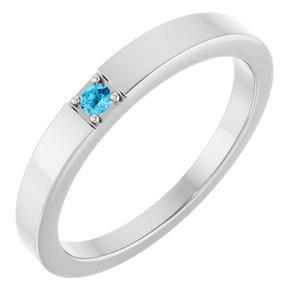 14K White Gold Natural Aquamarine Engravable Family Stackable Ring
