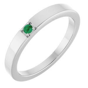 Sterling Silver Lab-Grown Emerald Engravable Family Stackable Ring