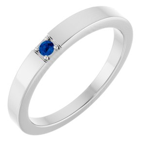 Platinum Natural Blue Sapphire Engravable Family Stackable Ring