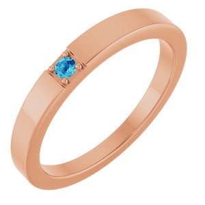 14K Rose Gold Natural Blue Zircon Engravable Family Stackable Ring