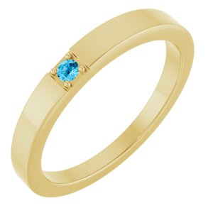 14K Yellow Gold Natural Aquamarine Engravable Family Stackable Ring