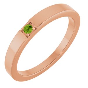 14K Rose Gold Natural Peridot Engravable Family Stackable Ring