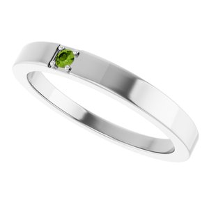 10K White Gold Natural Peridot Engravable Family Stackable Ring – image 5