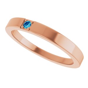 14K Rose Gold Natural Blue Zircon Engravable Family Stackable Ring – image 5