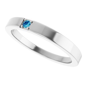 10K White Gold Natural Blue Zircon Engravable Family Stackable Ring – image 5