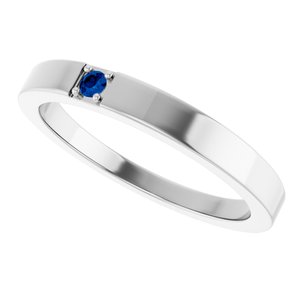 14K White Gold Lab-Grown Blue Sapphire Engravable Family Stackable Ring – image 5