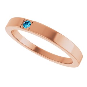 14K Rose Gold Natural Aquamarine Engravable Family Stackable Ring – image 5