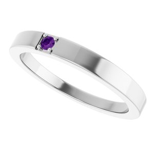 10K White Gold Natural Amethyst Engravable Family Stackable Ring – image 5