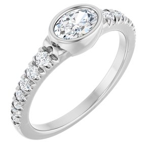 Sterling Silver 6x4 mm Oval Accented Bezel-Set Ring Mounting
