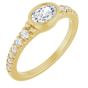 14K Yellow Gold 6x4 mm Oval Accented Bezel-Set Ring Mounting